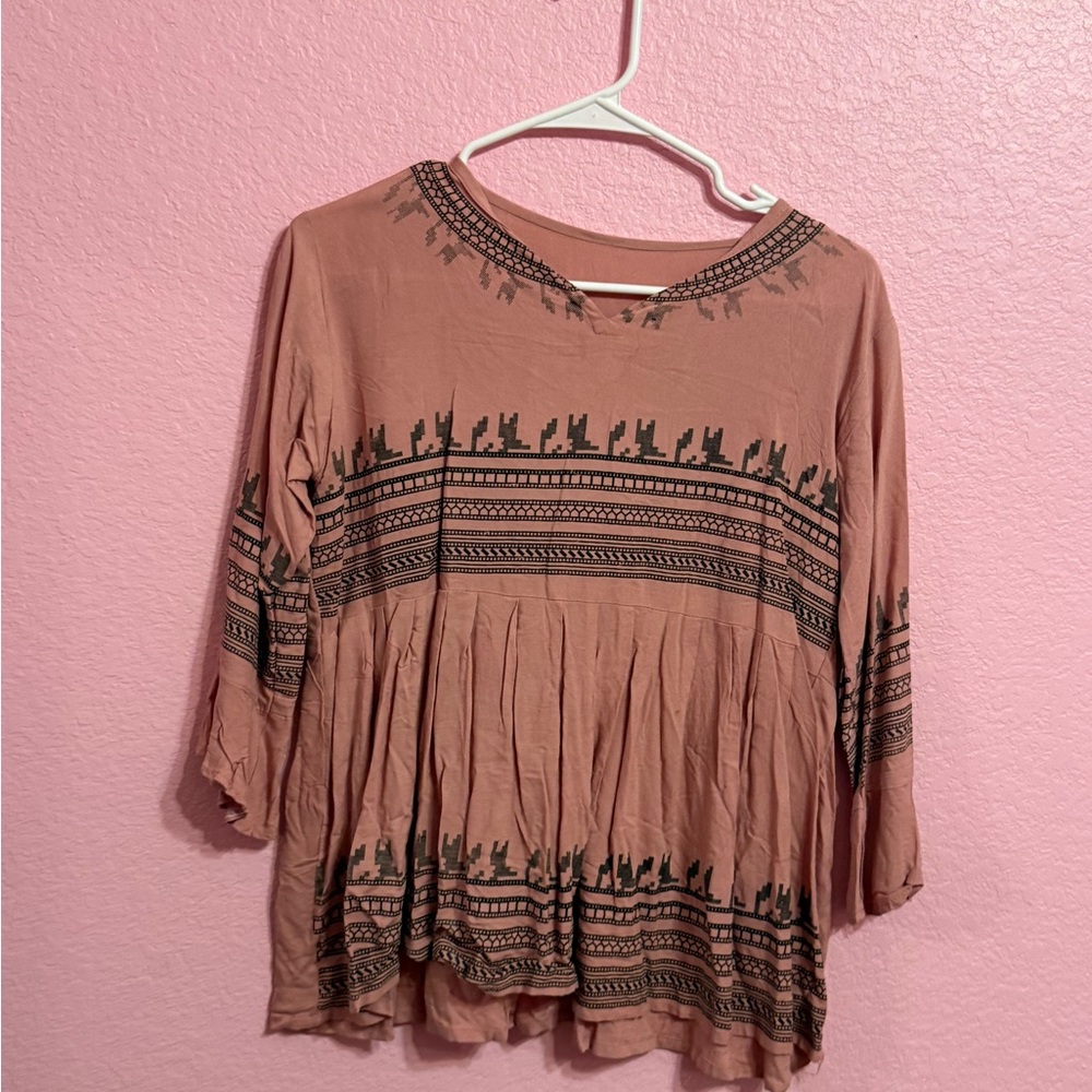 Bohemian Pink Blouse with Black Accents